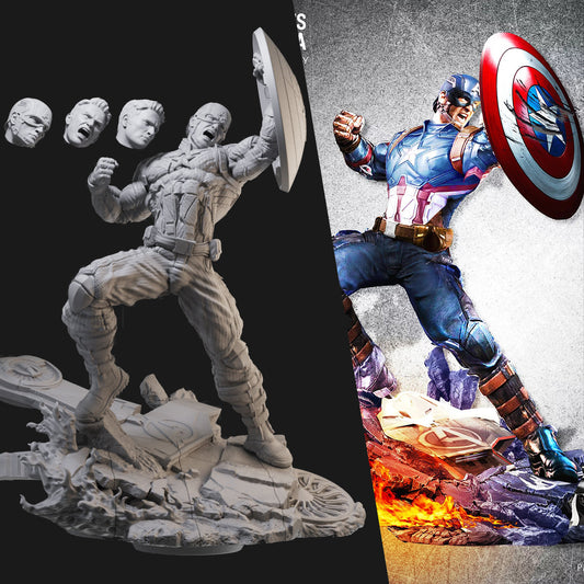 Captain America in Battle 3D Printing Scale GK Resin Figure