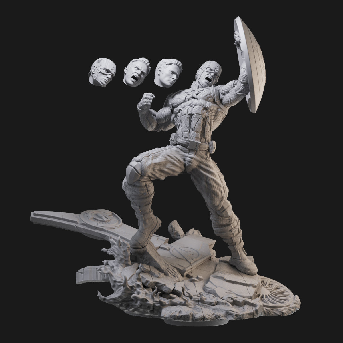 Captain America in Battle 3D Printing Scale GK Resin Figure