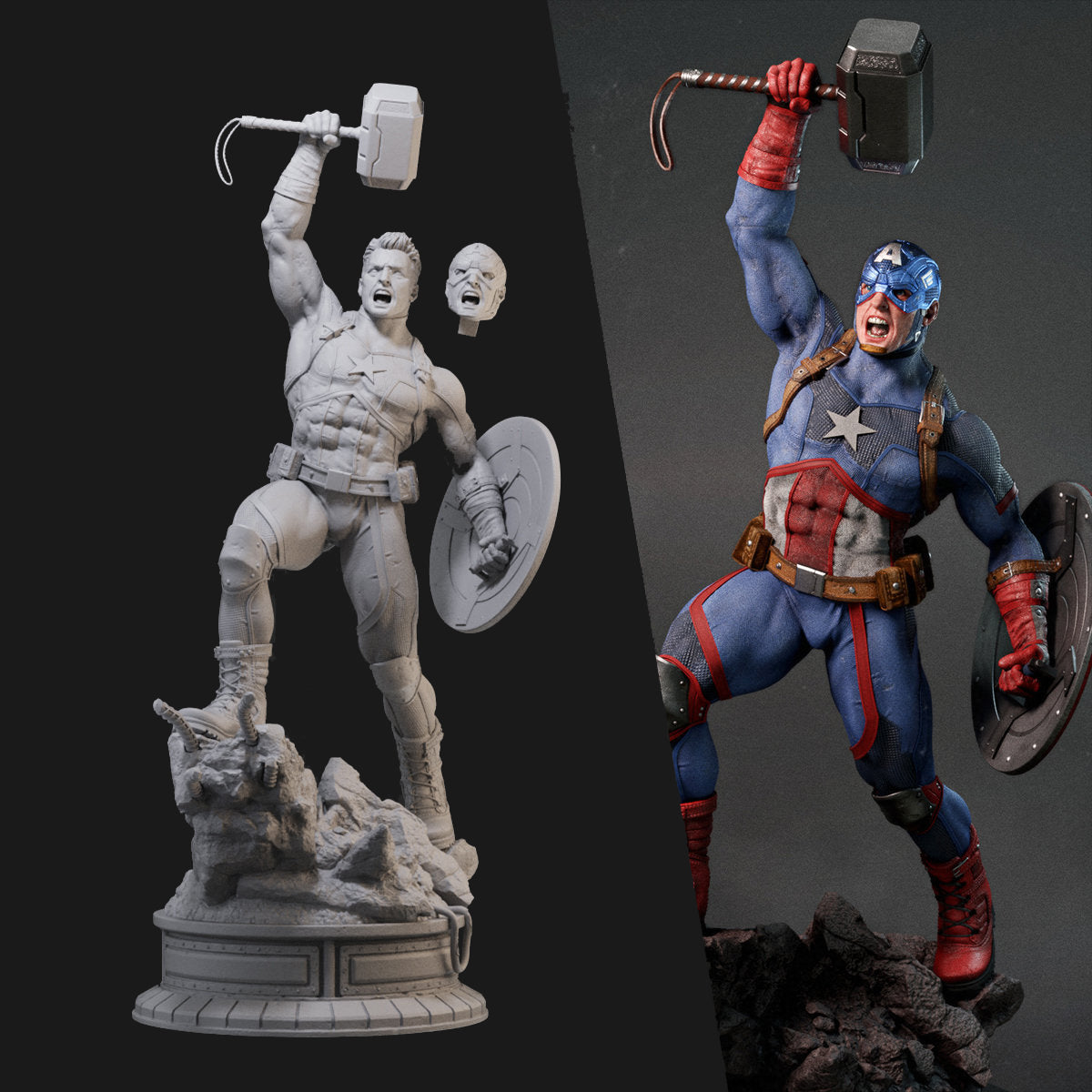 Captain America raises Thor's hammer 3D Printing Scale GK Resin Figure