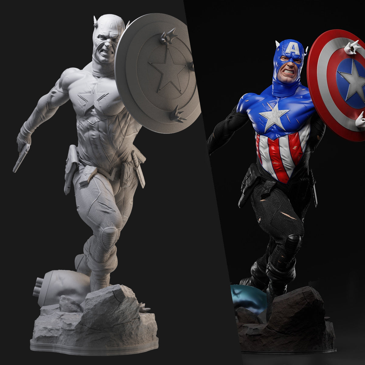 Captain America with Shield 3D Printing Scale GK Resin Figure