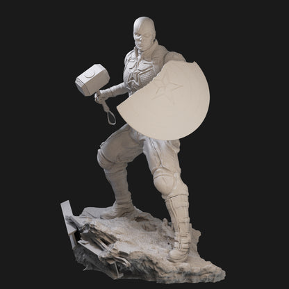 Captain America with Thor's hammer 3D Printing Scale GK Resin Figure