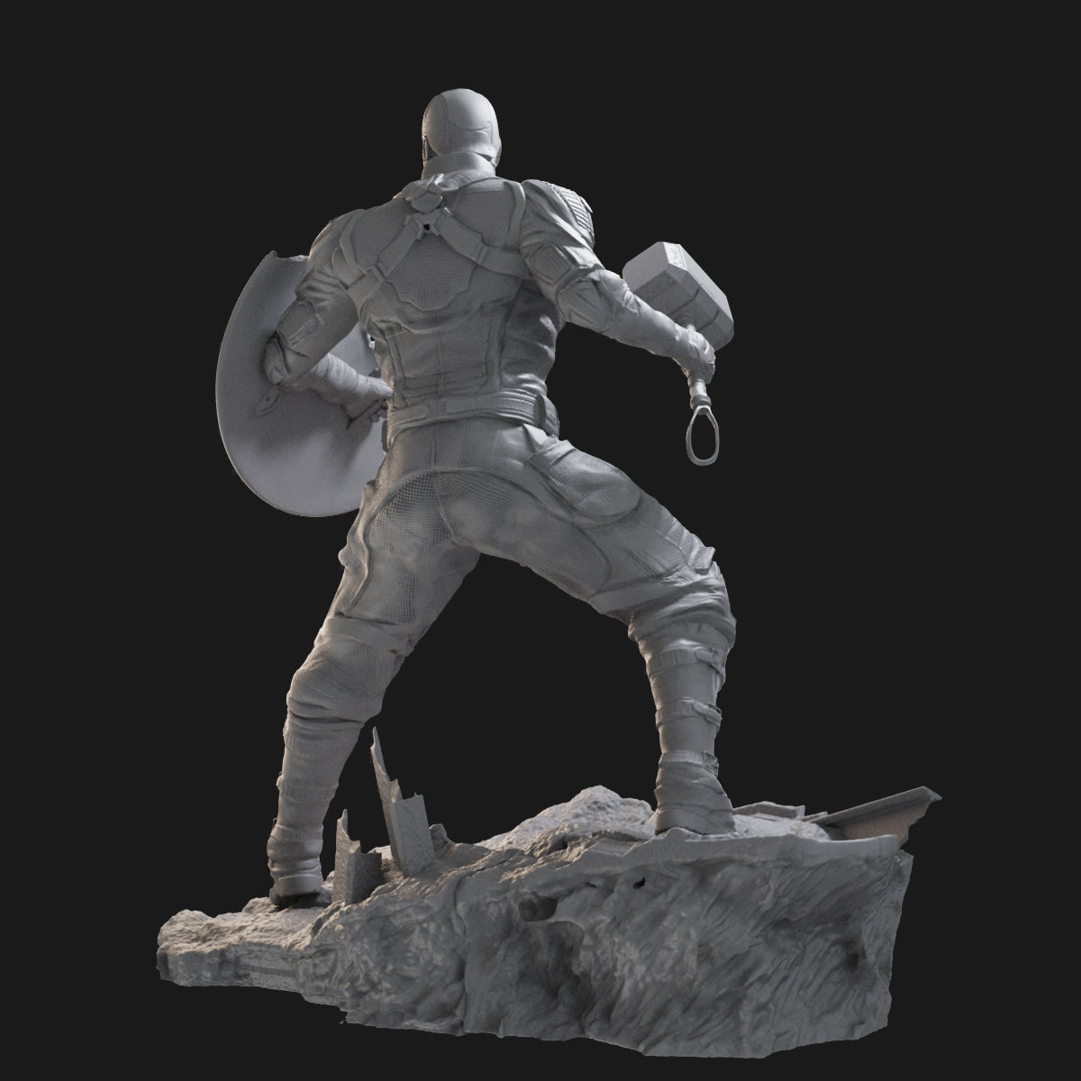 Captain America with Thor's hammer 3D Printing Scale GK Resin Figure