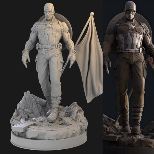 Captain America with a Flag 3D Printing Scale GK Resin Figure