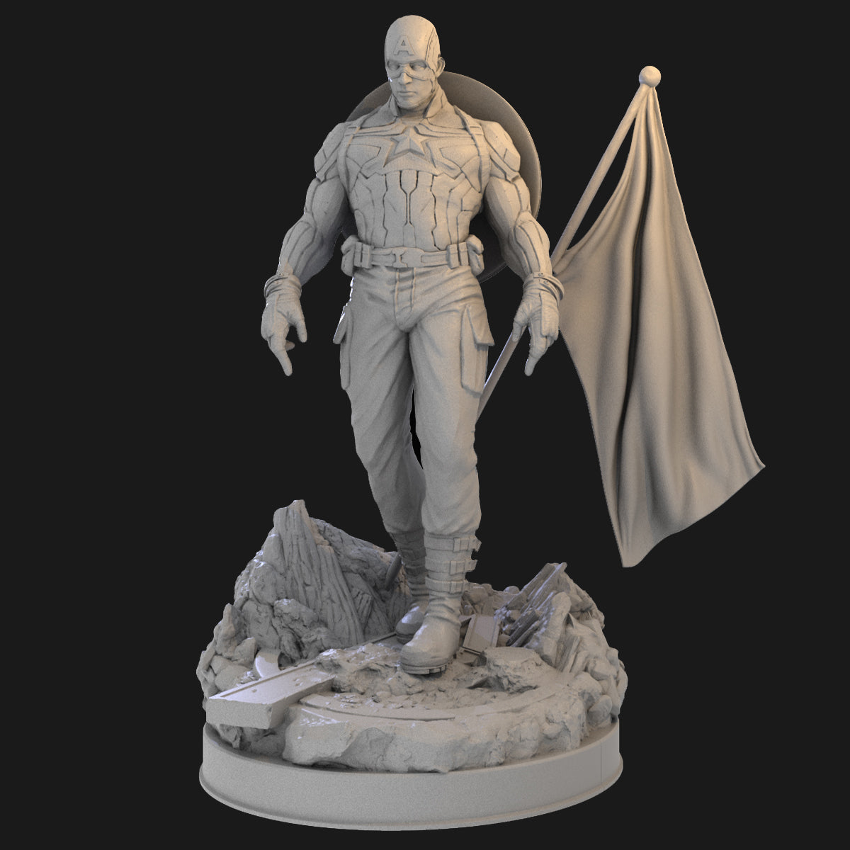 Captain America with a Flag 3D Printing Scale GK Resin Figure