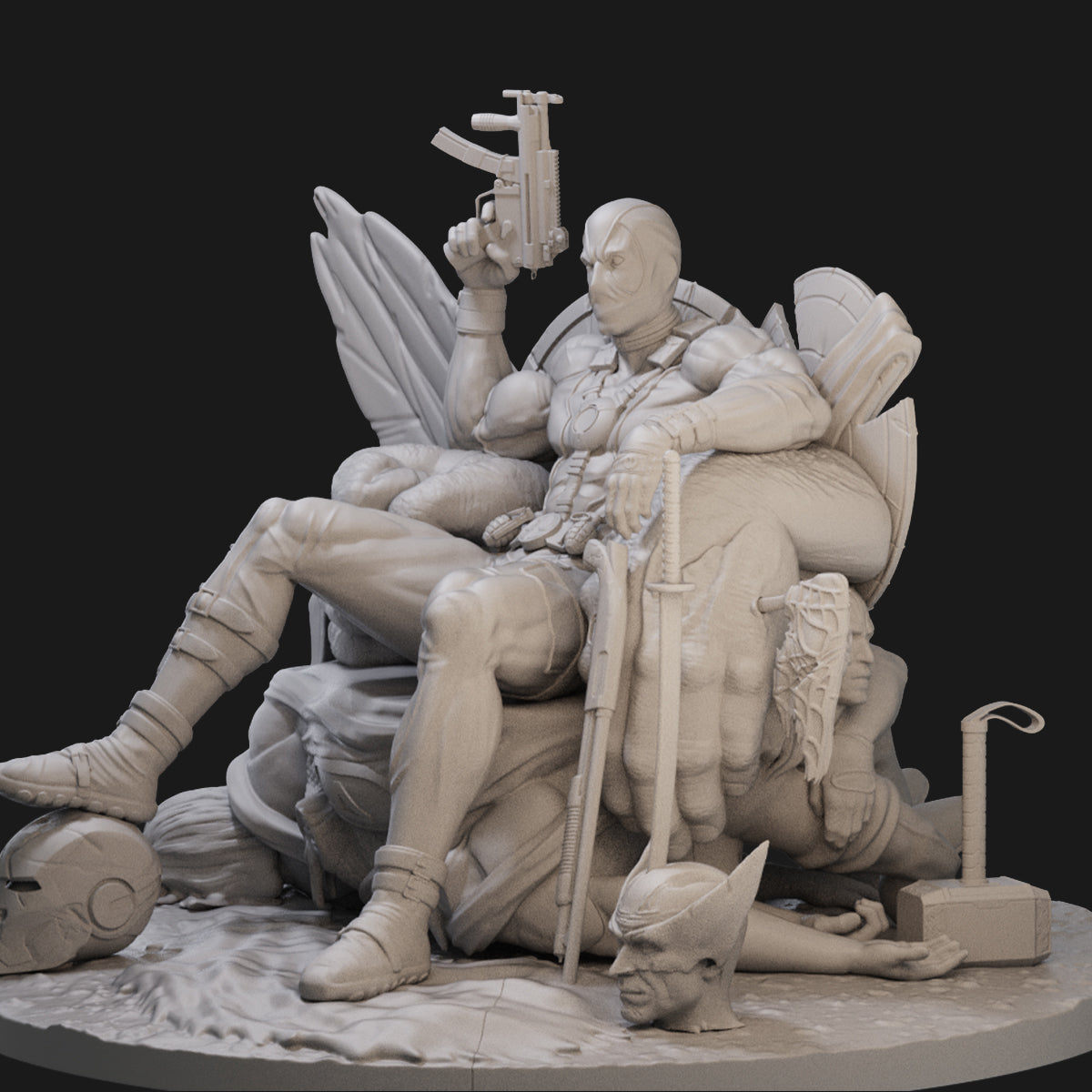 Deadpool Death Throne 3D Printing Scale GK Resin Figure