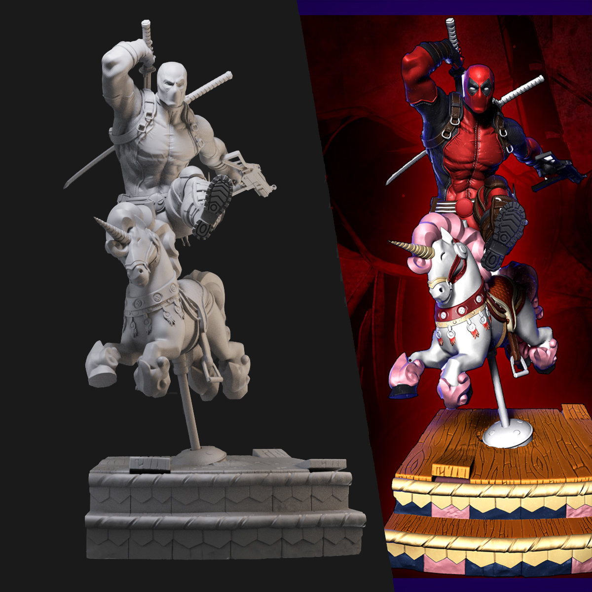 Deadpool Rides Carousel 3D Printing Scale GK Resin Figure