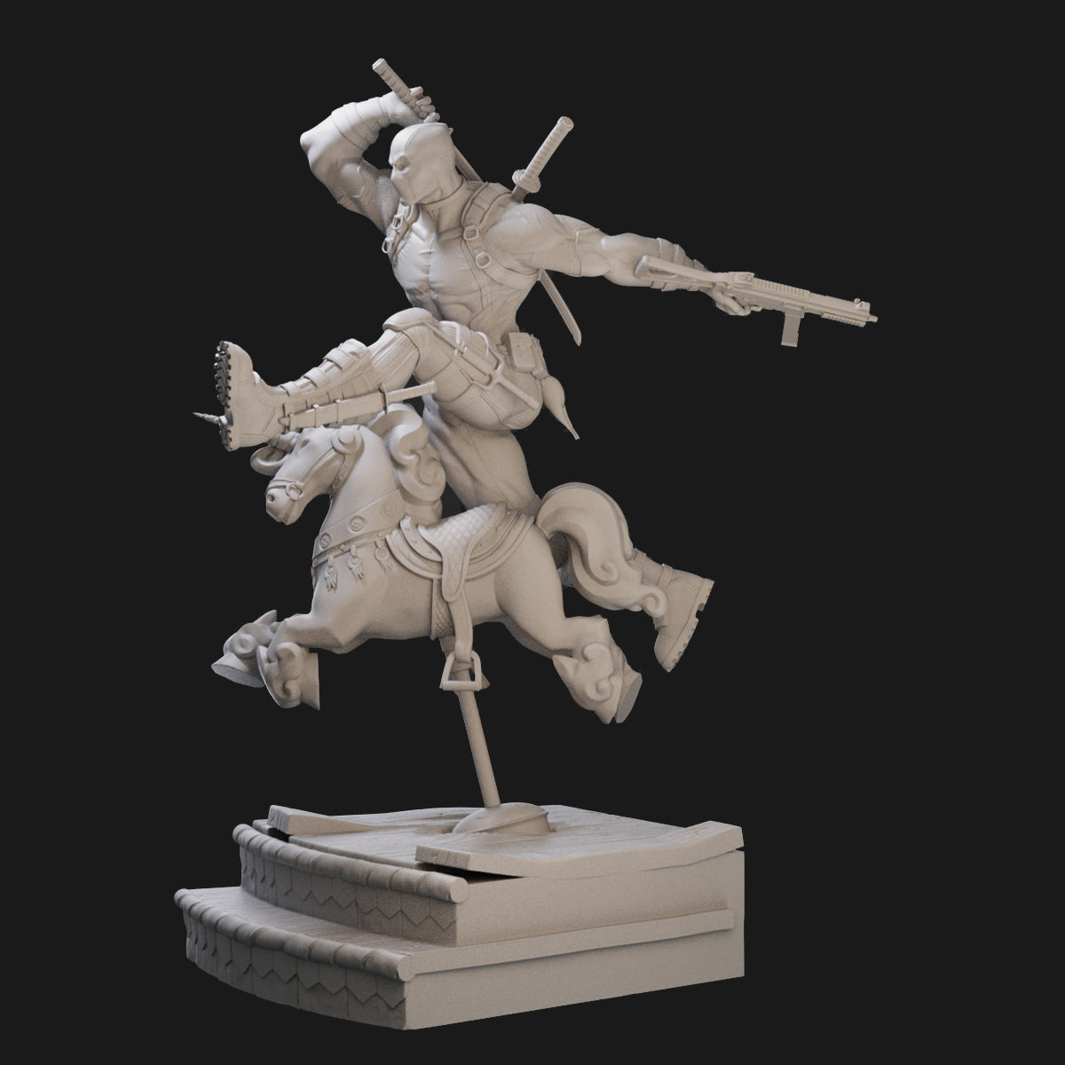 Deadpool Rides Carousel 3D Printing Scale GK Resin Figure