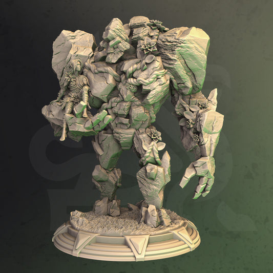 Elven Druid & Her Rock Golem DND Role 3D Printing Miniatures Resin Figure Board Game